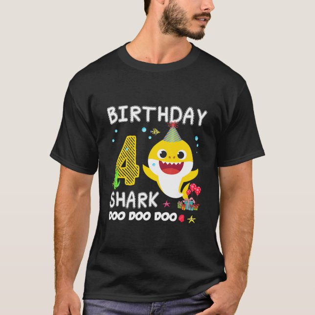 Kids Baby Shark 4Th Birthday Boy Girl 4 Year Old G T-Shirt (Front)