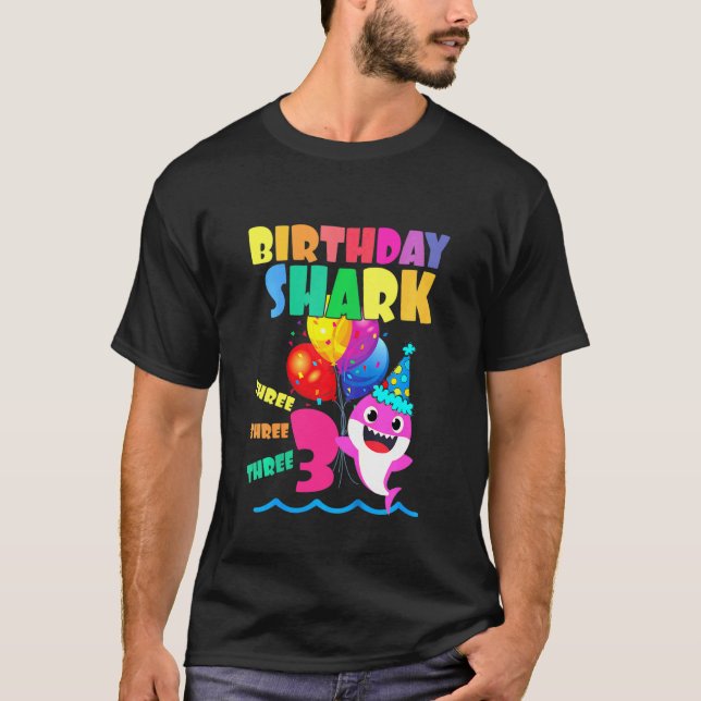 Kids Baby Shark Birthday Boy 3 Year Old  Doo Doo D T-Shirt (Front)