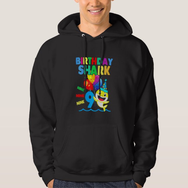 Kids Baby Shark Birthday Boy 9 Year Old  Doo Doo D Hoodie (Front)