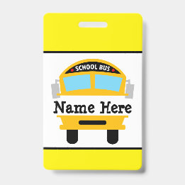 Kids Back to School Bus Personalise Name Badge ID Badge