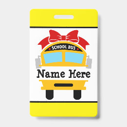 Kids Back to School Bus Personalise Name Badge ID Badge