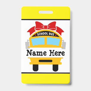 Kids Back to School Bus Personalise Name Badge ID Badge