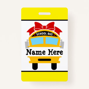 Kids Back to School Bus Personalise Name Badge ID Badge