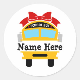 Kids Back to School Bus Personalise Name Classic R Classic Round Sticker