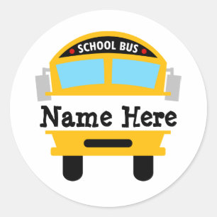 Kids Back to School Bus Personalise Name Classic Round Sticker