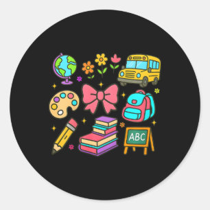Kids Back To School Coquette Classic Round Sticker