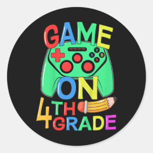 Kids Back To School Video Gamer 4th Grade Game On Classic Round Sticker