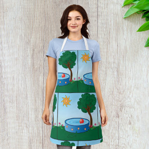 Kids Backyard Pool Scene with Sun Tree Apron
