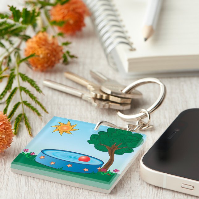 Kids Backyard Pool Scene with Sun Tree Key Ring (Creator Uploaded)