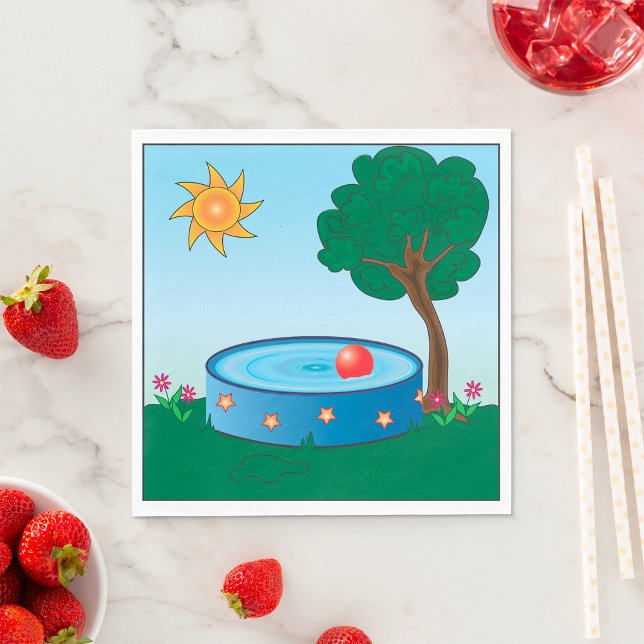 Kids Backyard Pool Scene with Sun Tree Napkin (Creator Uploaded)