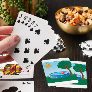 Kids Backyard Pool Scene with Sun Tree Playing Cards