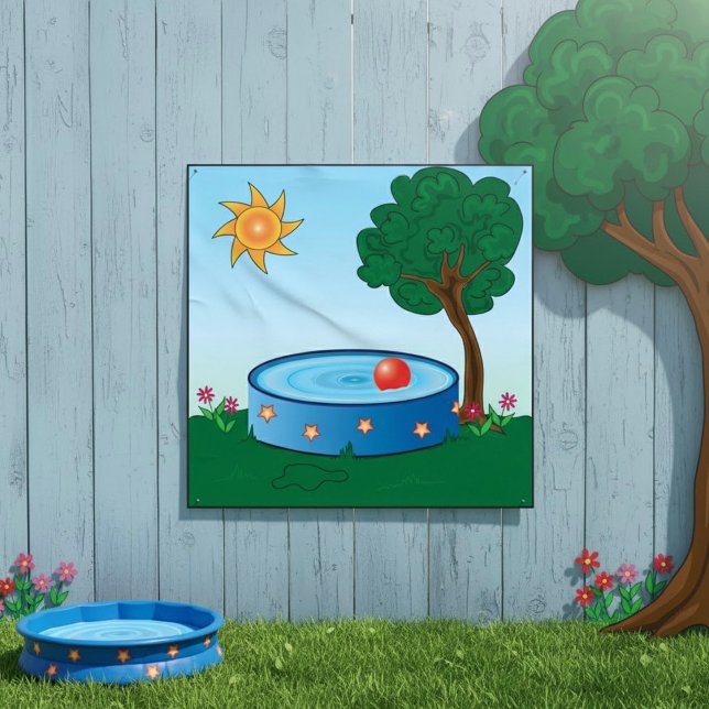 Kids Backyard Pool Scene with Sun Tree Poster (Creator Uploaded)