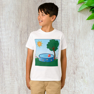 Kids Backyard Pool Scene with Sun Tree T-Shirt
