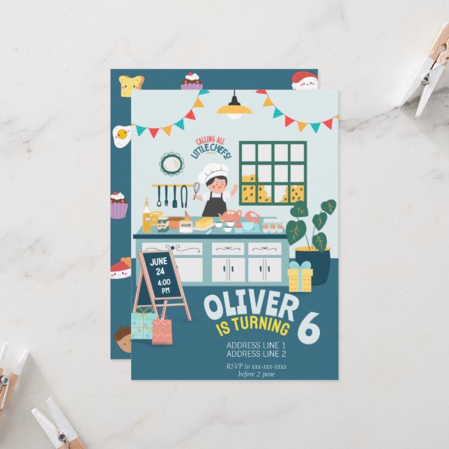 Kids baking birthday  invitation (Front/Back In Situ)