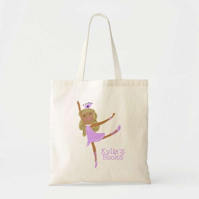 Kids Ballerina Purple Library Book  Tote Bag (Front)