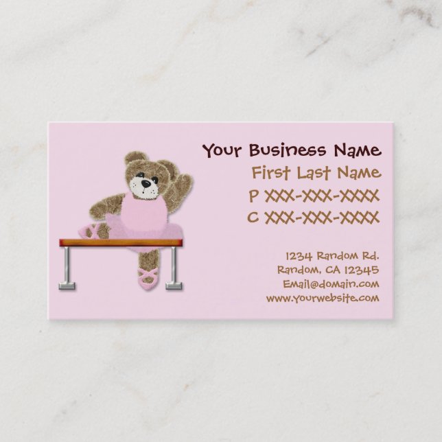 Kids ballet class bear custom business cards (Front)