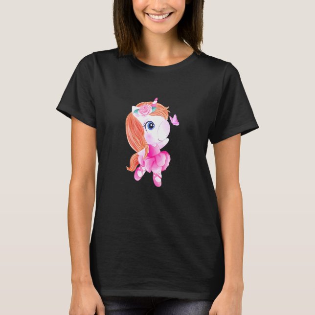 Kids Ballet Dance Unicorn Kids Girls Rainbow Balle T-Shirt (Front)