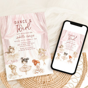 Kids Ballet Watercolor   Birthday Invitation