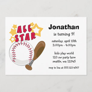Kids Baseball All Star Birthday Party Invitations