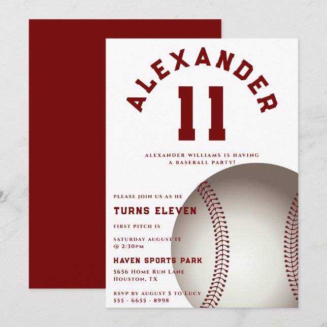 Kids Baseball Birthday Party Invitation (Front/Back)