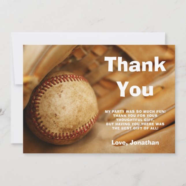 Kids Baseball Birthday Party Thank You Card (Front)