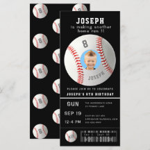 Kids Baseball Custom Photo Sport Ticket Invitation