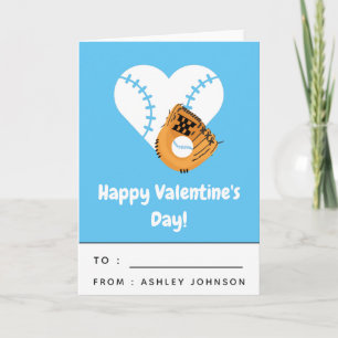 Kids Baseball Heart Classroom Valentine's Day Blue Card
