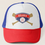 Kids Baseball Personalised Name Trucker Hat<br><div class="desc">Cute hat for a baseball theme party. Customise it with your child's name.</div>