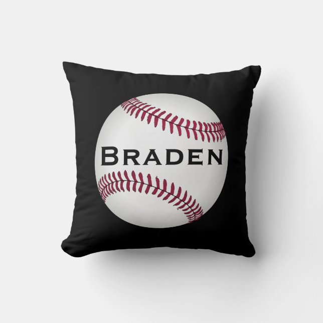 Kids Baseball Player Custom Name or Text Pillow (Front)