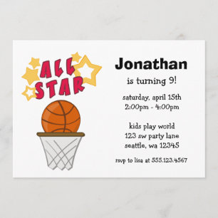Kids Basketball All Star Birthday Party Invitation