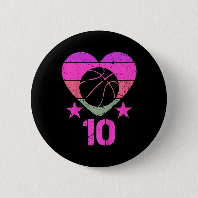Kids Basketball Birthday 10 Year Old Boy Girl Tent 6 Cm Round Badge (Front)