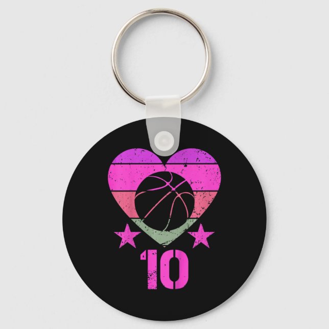 Kids Basketball Birthday 10 Year Old Boy Girl Tent Key Ring (Front)