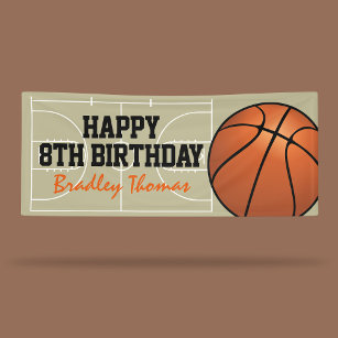 Kids Basketball Court Birthday Party Banner