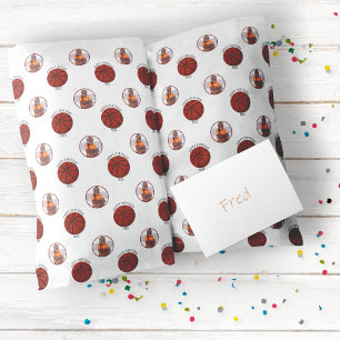 Kids Basketball Happy Birthday Name & Photo Sports Wrapping Paper