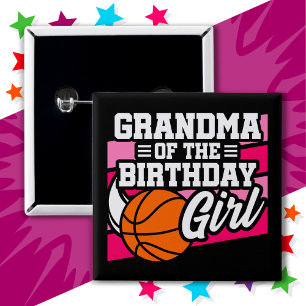 Kids Basketball Party Grandma of the Birthday Girl 15 Cm Square Badge