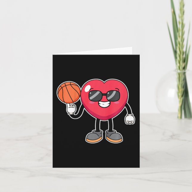 Kids Basketball Player Heart Valentines Day Cute S Card (Front)