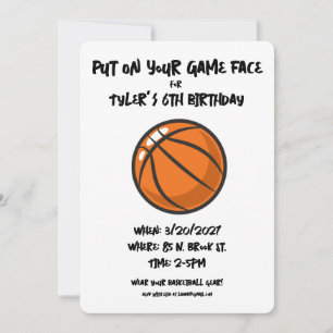 Kids Basketball Sports Minimalist Birthday Party Invitation