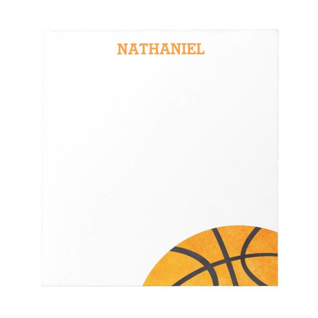 Kids Basketball Sports Personalised Orange Cool Notepad (Front)