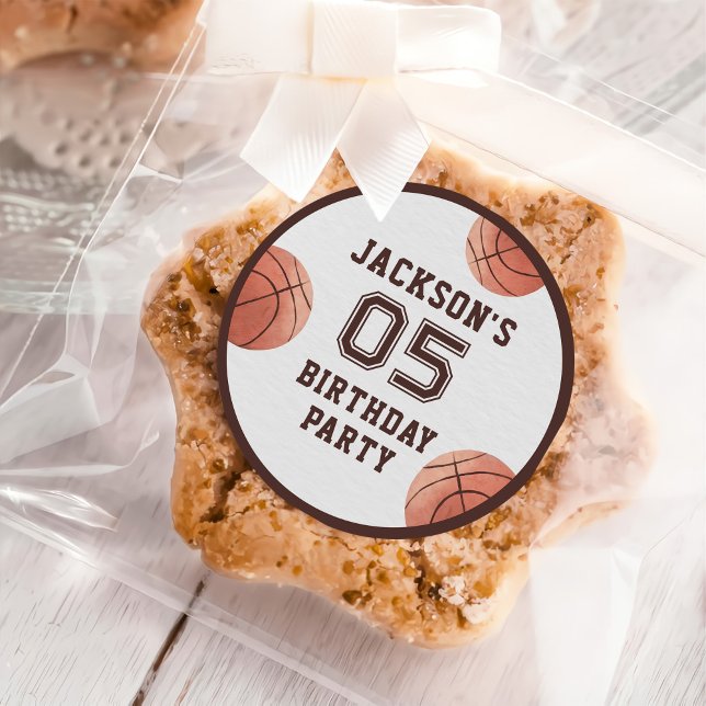 Kids Basketball Watercolor Birthday Party Classic Round Sticker (Creator Uploaded)