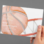 Kids Basketball Watercolor Birthday Party Invitation<br><div class="desc">Are you planning a birthday party for your basketball-loving kid? Get your guests excited with this basketball themed invitation from Party Swirl! This striking design features a classic white background with a watercolor orange basketball and basketball hoop. Customise the font styles, sizes, and colours with an easy-to-use template – just...</div>