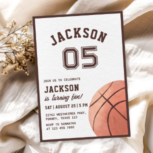 Kids Basketball Watercolor Birthday Party Invitation