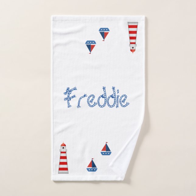 Kids Bathroom Towel set - Lighthouse Boats Whales (Hand Towel)