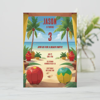 Kids Beach Birthday Party Invitation