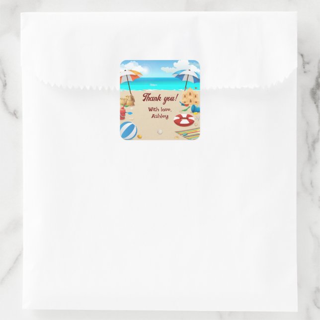 Kid's Beach Birthday Party  Square Sticker (Bag)
