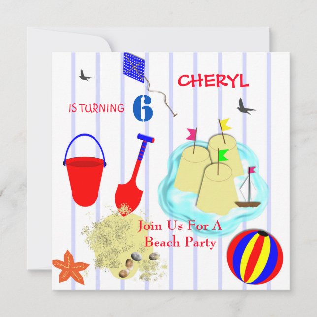 Kids Beach Party Themed Invitation (Front)