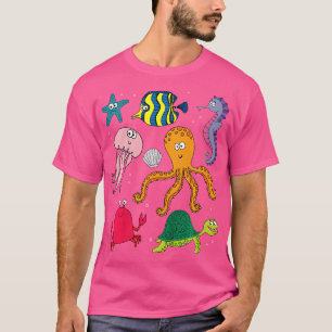 Kids Beach Sea Creatures Ocean Animals Turtle Octo T-Shirt