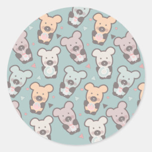 Kids Bears and Doughnuts Pattern Classic Round Sticker