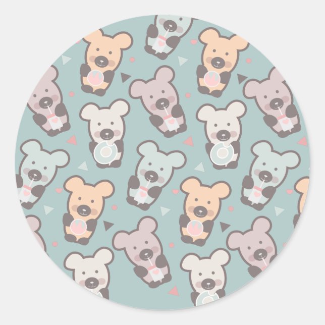 Kids Bears and Doughnuts Pattern Classic Round Sticker (Front)