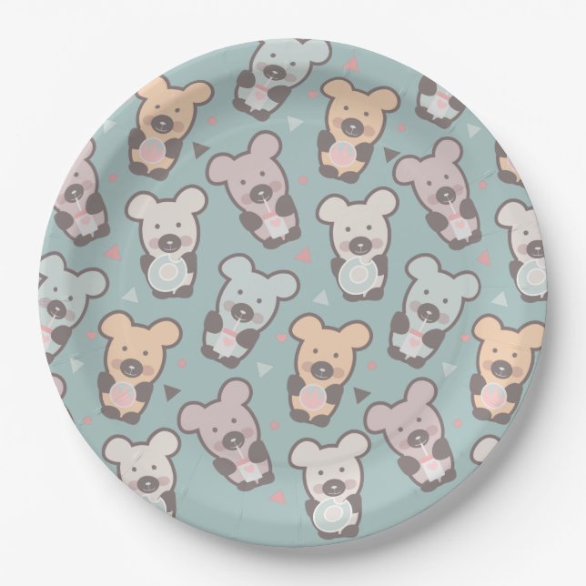 Kids Bears and Doughnuts Pattern Paper Plate (Front)