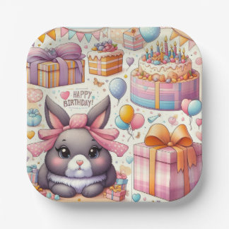 Kids Beautiful Bunny Birthday Party Plates